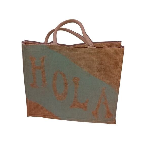 Burlap "Hola" Large Tote Bag - Picture 1 of 3